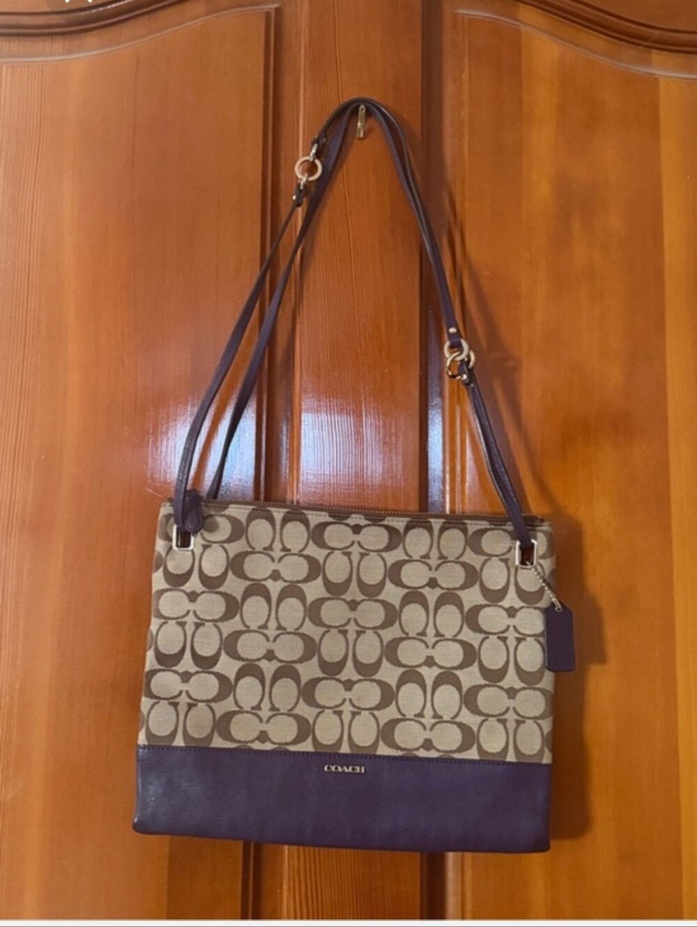 Coach Signature Canvas Shoulder Bag in Brown and Purple